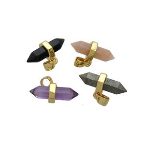 Mixed Gemstone Bullet Pendant Gold Plated Double Point, approx 4-16mm