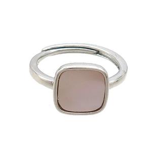 Copper Ring Pave Pink Shell Adjustable Square Platinum Plated, approx 10mm, 18mm dia