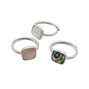 Copper Ring Pave Shell Square Adjustable Platinum Plated, approx 10mm, 18mm dia