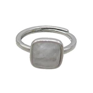 Copper Ring Pave Clear Quartz Square Adjustable Platinum Plated, approx 10mm, 18mm dia