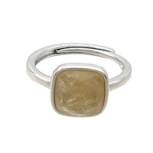 Copper Ring Pave Citrine Square Adjustable Platinum Plated, approx 10mm, 18mm dia