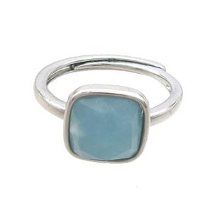 Copper Ring Pave Blue Amazonite Square Adjustable Platinum Plated, approx 10mm, 18mm dia