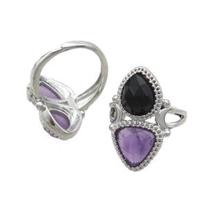 Copper Ring Pave Amethyst Onyx Adjustable Platinum Plated, approx 8-10mm, 10mm, 18mm dia