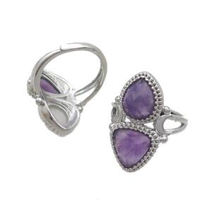 Copper Ring Pave Amethyst Adjustable Platinum Plated, approx 8-10mm, 10mm, 18mm dia