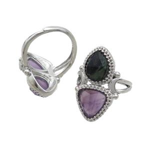 Copper Ring Pave Amethyst Kambaba Adjustable Platinum Plated, approx 8-10mm, 10mm, 18mm dia