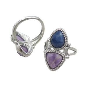 Copper Ring Pave Amethyst Blue Aventurine Adjustable Platinum Plated, approx 8-10mm, 10mm, 18mm dia
