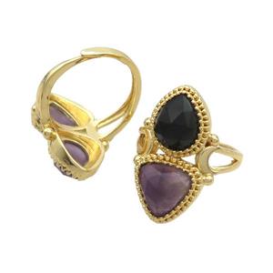 Copper Ring Pave Amethyst Onyx Agate Adjustable Gold Plated, approx 8-10mm, 10mm, 18mm dia