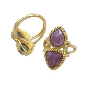 Copper Ring Pave Amethyst Adjustable Gold Plated, approx 8-10mm, 10mm, 18mm dia