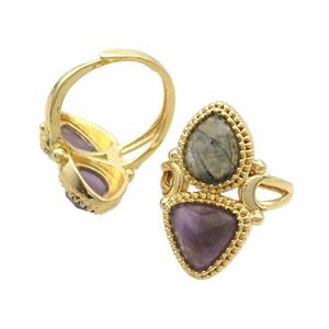 Copper Ring Pave Amethyst Labradorite Adjustable Gold Plated, approx 8-10mm, 10mm, 18mm dia