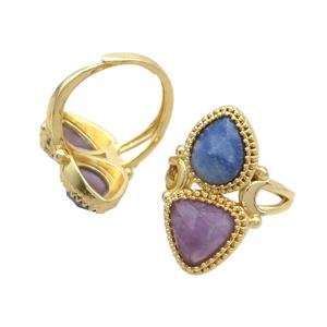 Copper Ring Pave Amethyst Blue Aventurine Adjustable Gold Plated, approx 8-10mm, 10mm, 18mm dia