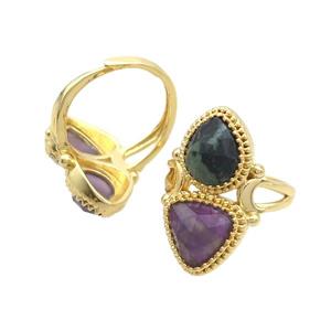 Copper Ring Pave Amethyst Kambaba Adjustable Gold Plated, approx 8-10mm, 10mm, 18mm dia