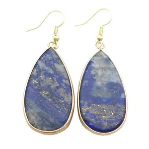 Blue Lapis Lazuli Copper Hook Earrings Teardrop Gold Plated, approx 20-40mm
