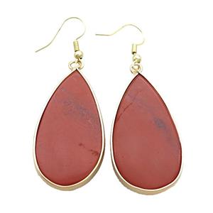 Red Jasper Copper Hook Earrings Teardrop Gold Plated, approx 20-40mm