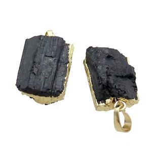 Natural Black Tourmaline Pendant Freeform Gold Plated, approx 12-25mm
