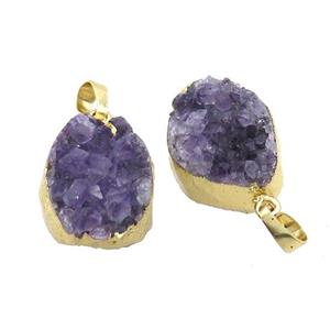 Purple Amethyst Druzy Pendant Cluster Freeform Gold Plated, approx 15-22mm