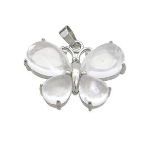 Clear Crystal Quartz Butterfly Pendant Platinum Plated, approx 20-30mm