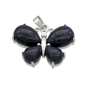 Blue Sandstone Butterfly Pendant Platinum Plated, approx 20-30mm
