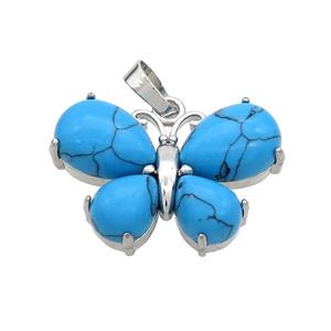 Blue Synthetic Turquoise Butterfly Pendant Platinum Plated, approx 20-30mm