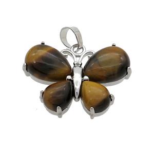 Natural Tiger Eye Stone Butterfly Pendant Platinum Plated, approx 20-30mm
