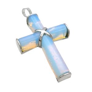 White Opalite Cross Pendant Platinum Plated, approx 30-45mm