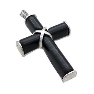 Black Onyx Agate Cross Pendant Platinum Plated, approx 30-45mm