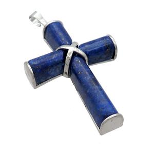 Natural Blue Lapis Lazuli Cross Pendant Platinum Plated, approx 30-45mm