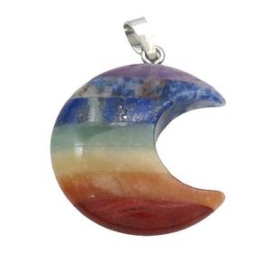 Gemstone Chakra Moon Pendant Yoga Multicolor, approx 25-30mm