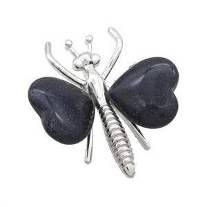 Blue Sandstone Pave Butterfly Pendant Alloy Platinum Plated, approx 40-45mm