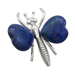 Blue Lapis Lazuli Pave Butterfly Pendant Alloy Platinum Plated, approx 40-45mm