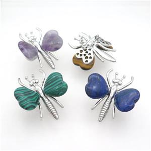 Mixed Gemstone Pave Butterfly Pendant Alloy Platinum Plated, approx 40-45mm