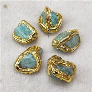 Natural Green Amazonite Nugget Beads Freeform Gold Plated, approx 12-20mm