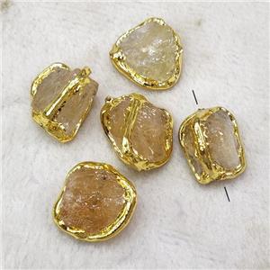 Natural Yellow Citrine Nugget Beads Rough Freeform Gold Plated, approx 12-20mm