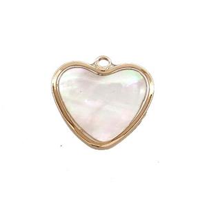 White MOP Shell Heart Pendant Gold Plated, approx 15mm
