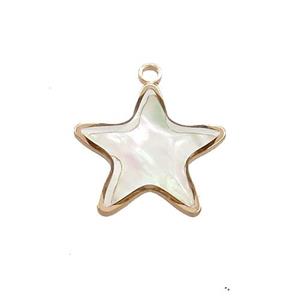 White MOP Shell Star Pendant Gold Plated, approx 16mm