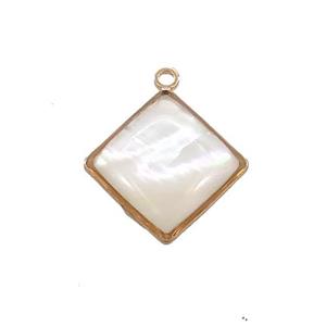White MOP Shell Square Pendant Gold Plated, approx 16mm