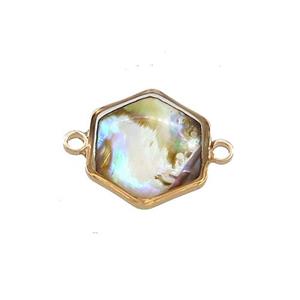 Abalone Shell Hexagon Connector Gold Plated, approx 13mm