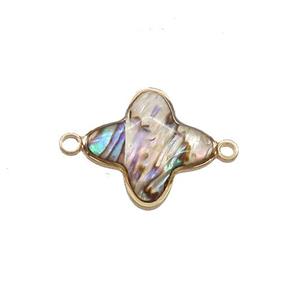 Abalone Shell Clover Connector Gold Plated, approx 15mm