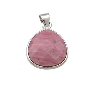 Pink Wood Lace Jasper Teardrop Pendant Platinum Plated, approx 15mm