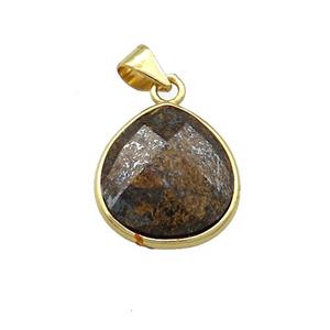 Natural Bronzite Teardrop Pendant Gold Plated, approx 15mm