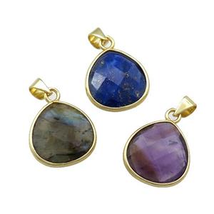 Mixed Natural Gemstone Teardrop Pendant Gold Plated, approx 15mm