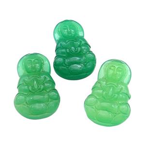Natural Agate Buddha Pendant Green Dye Carved, approx 23-40mm