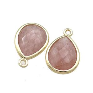 Natural Strawberry Quartz Teardrop Pendant Pink Gold Plated, approx 13-15mm