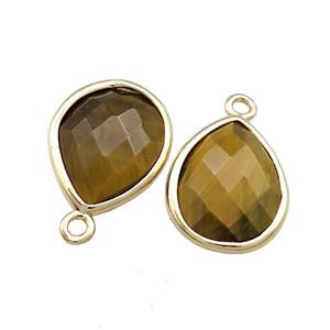 Natural Tiger Eye Stone Teardrop Pendant Gold Plated, approx 13-15mm