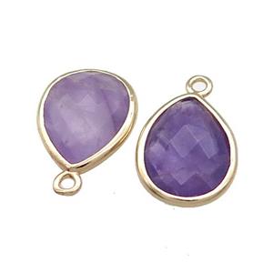 Natural Amethyst Teardrop Pendant Purple Gold Plated, approx 13-15mm
