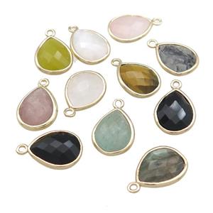 Mix Gemstone Teardrop Pendant Gold Plated, approx 13-15mm