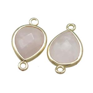 Rose Quartz Teardrop Connector Gold Plated, approx 13-15mm