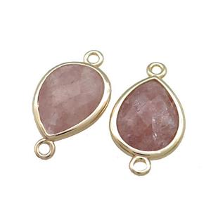 Pink Strawberry Quartz Teardrop Connector Gold Plated, approx 13-15mm