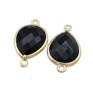Black Onyx Agate Teardrop Connector Gold Plated, approx 13-15mm