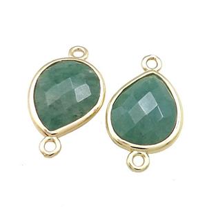 Green Aventurine Teardrop Connector Gold Plated, approx 13-15mm