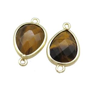 Tiger Eye Stone Teardrop Connector Gold Plated, approx 13-15mm
